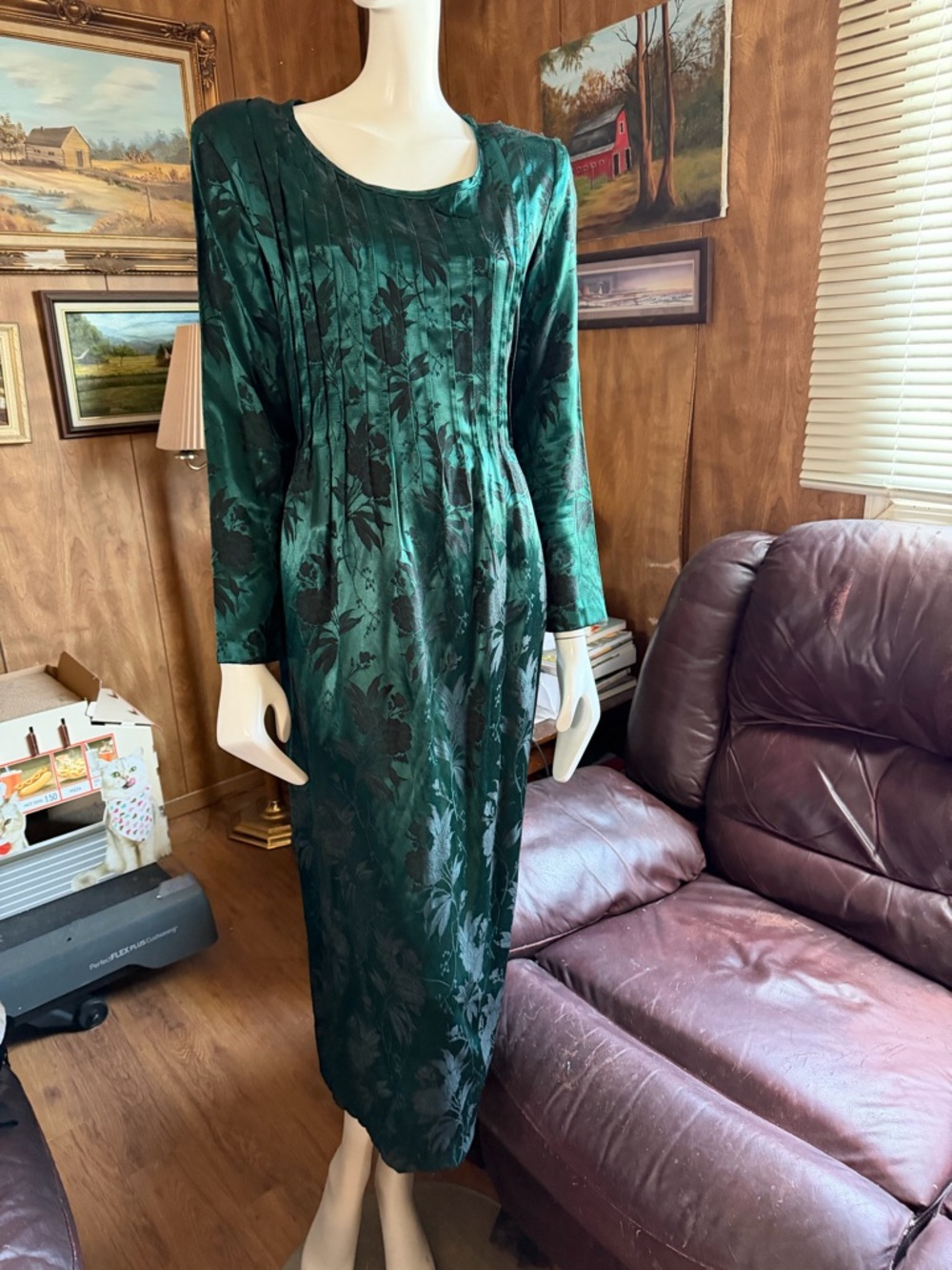 Vintage Floral Jacquard Long Sleeve Dress